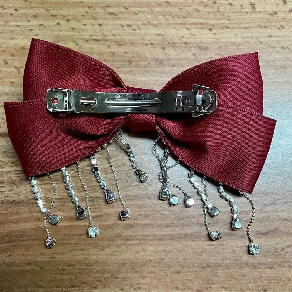 Big Satin Bow Rhinestones French Barrette Hair Clip